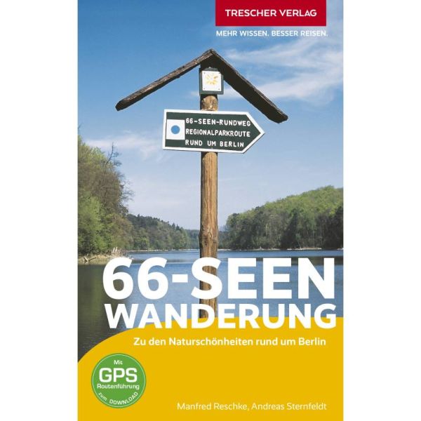 Wegweise an einem See - Buchcover des Wanderführers 66-Seen-Wanderung von Trescher